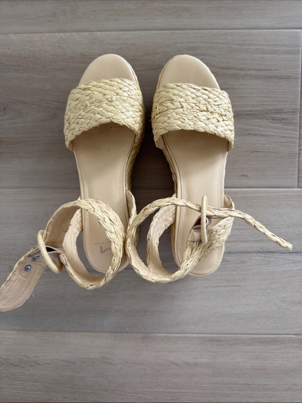 Marc Fisher Braided Straw Ankle-Tie Sandals in Natural Beige